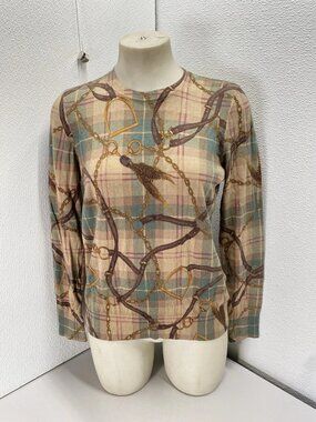 Ralph Lauren Womens Equestrian Bridle Printed Light Sweater Size M Tan